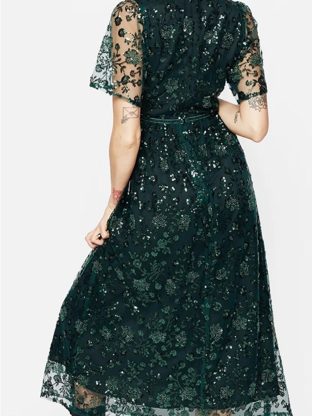 Disturbia Black Midi Dress with Green Sequin Embellishment - Picture 3 of 8